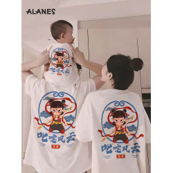 哪吒親子裝一家三口短袖2025新款夏季哪吒服裝國潮風t恤兒童上衣T