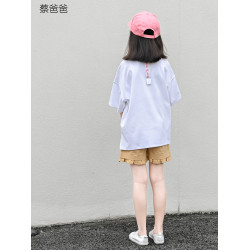 蔡爸爸童裝 短袖夏裝白色T恤 女童少女純棉卡通西紅柿上衣337+176