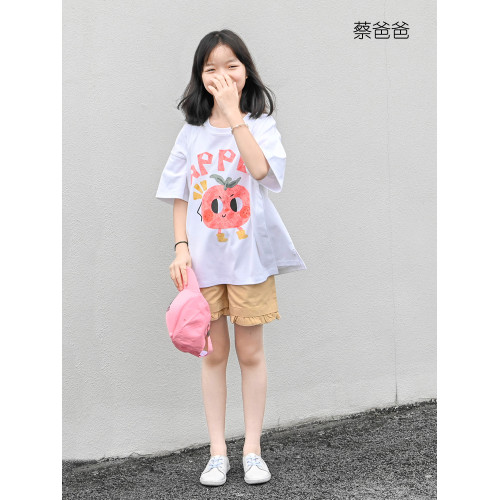 蔡爸爸童裝 短袖夏裝白色T恤 女童少女純棉卡通西紅柿上衣337+176