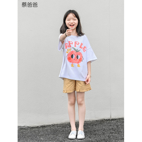 蔡爸爸童裝 短袖夏裝白色T恤 女童少女純棉卡通西紅柿上衣337+176