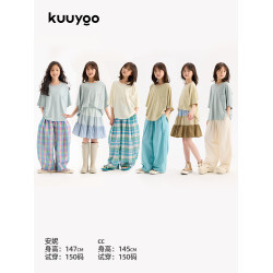 KUUYOO Gogogo中大童夏季短袖親膚天絲t恤兒童寬松插肩袖女童上衣