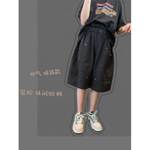 男童短褲夏薄款童裝親子裝兒童復古五分褲大童男孩洋氣運動休閒褲