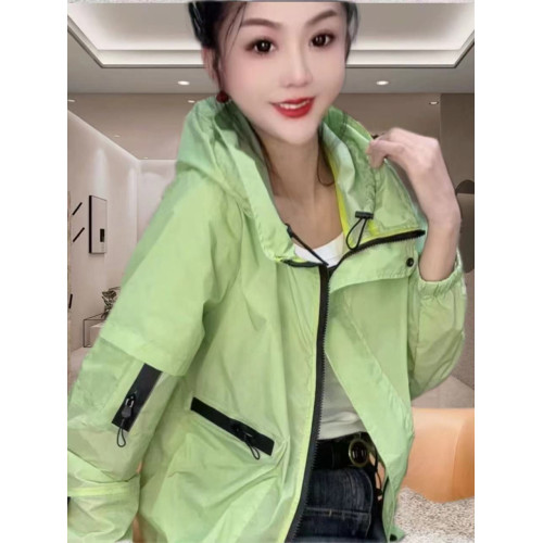 高級休閒防曬衣女長袖連帽純色雙兜拉鍊時尚百搭洋氣防曬外套
