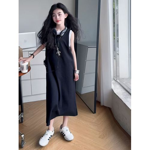 女童夏季連衣裙2025新款韓版女孩無袖背心裙中大童夏款假兩件裙子