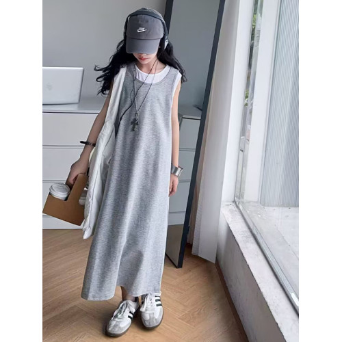 女童夏季連衣裙2025新款韓版女孩無袖背心裙中大童夏款假兩件裙子