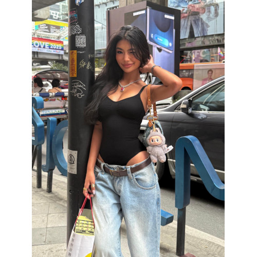 歐美辣妹風V領褶皺吊帶連體衣女夏性感露背收腰顯瘦外穿無袖上衣