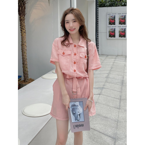 粉色連體褲夏女2025新款小個子套裝工裝薄款連衣褲濶腿短褲連體衣