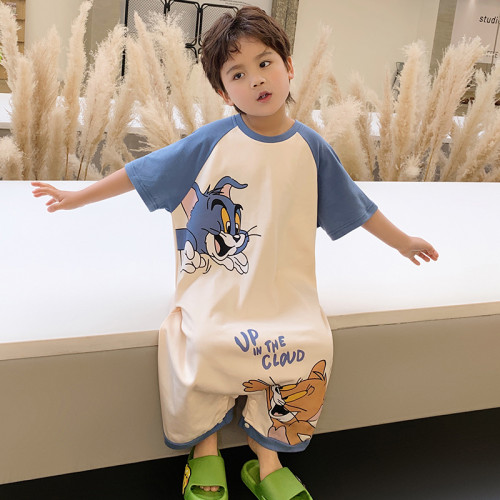親子裝連體兒童睡衣夏季防踢寬松純棉短袖中大童男女孩2025家居服