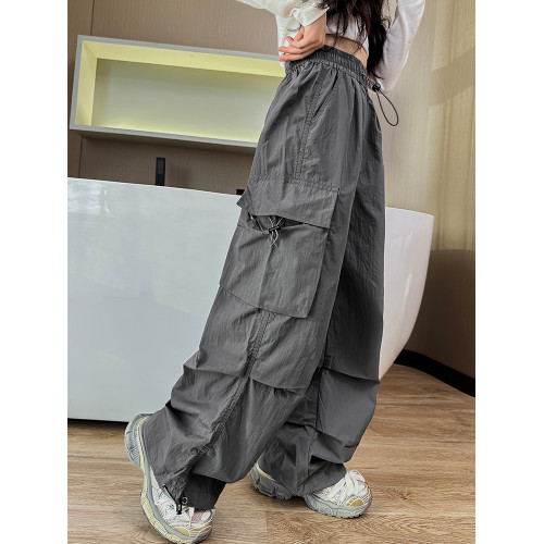 女童工裝褲薄款黑色潮酷洋氣夏季兒童休閒繖兵褲女大童褲子速乾褲