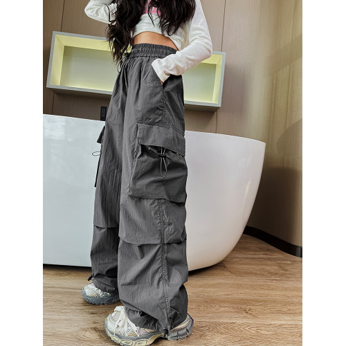 女童工裝褲薄款黑色潮酷洋氣夏季兒童休閒繖兵褲女大童褲子速乾褲