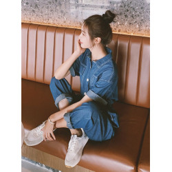 牛仔工裝連體褲女長款夏季2025新款小個子連體衣套裝氣質薄連身褲