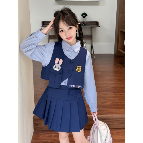 女童JK製服套裝學院風百褶裙春夏2025新款兒童兔子硃迪警官三件套