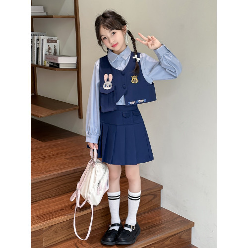 女童JK製服套裝學院風百褶裙春夏2025新款兒童兔子硃迪警官三件套