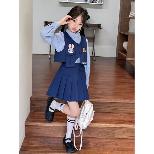女童JK製服套裝學院風百褶裙春夏2025新款兒童兔子硃迪警官三件套