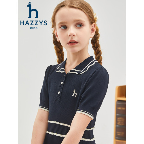 hazzys哈吉斯童裝女童裙子2024夏新中大童甜美俏皮短袖polo裙