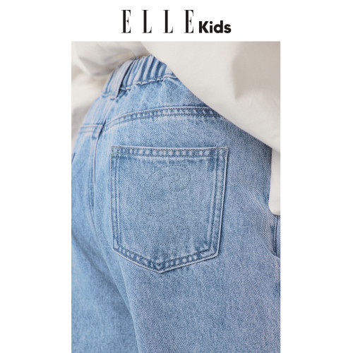 ELLEkids童裝 經典萊賽爾牛仔長褲女童春夏新款法式百搭寬松褲子