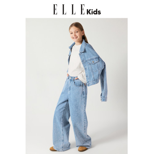ELLEkids童裝 經典萊賽爾牛仔長褲女童春夏新款法式百搭寬松褲子