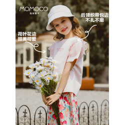 MOMOCO/瑪米瑪卡女童短袖t恤2025夏季新款兒童網紗甜美花邊袖上衣