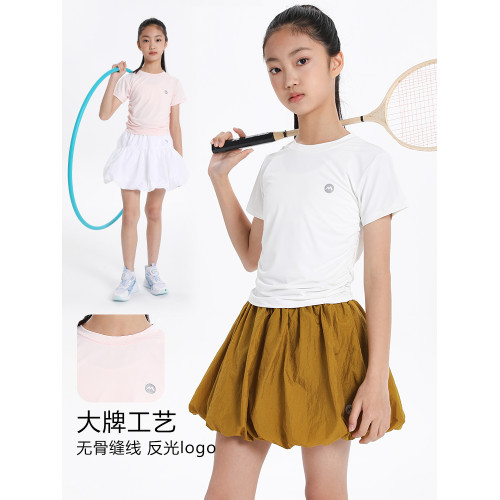 萌格格女童速乾短袖T恤 兒童運動服健身服透氣排溼夏涼感設計師款