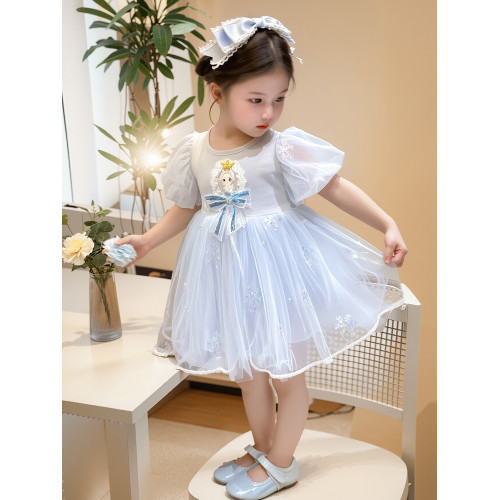 夏季女童連衣裙2025新款兒童愛莎公主裙甜美時髦女孩生日禮服裙子