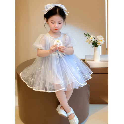 夏季女童連衣裙2025新款兒童愛莎公主裙甜美時髦女孩生日禮服裙子