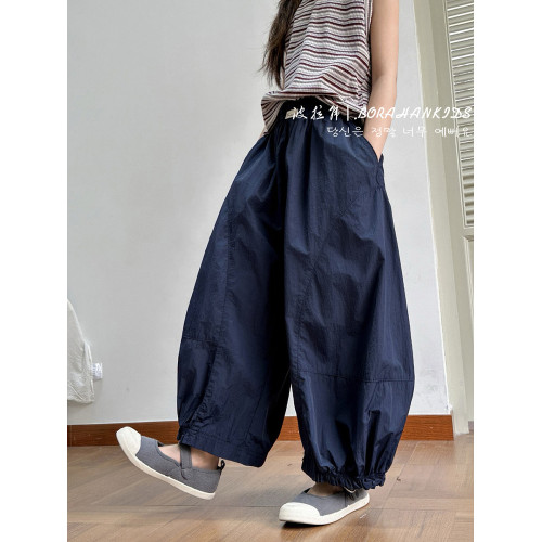 波拉韓兒童夏季休閒褲女童薄款哈倫褲2025中大童寬松老爹褲長褲子