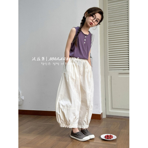 波拉韓兒童夏季休閒褲女童薄款哈倫褲2025中大童寬松老爹褲長褲子