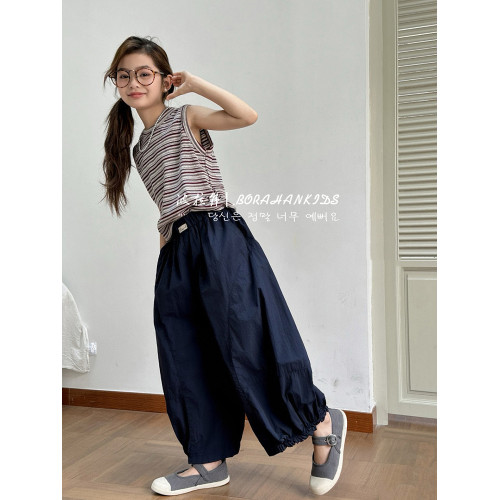 波拉韓兒童夏季休閒褲女童薄款哈倫褲2025中大童寬松老爹褲長褲子