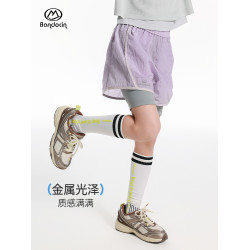 半度閒女童夏裝薄款假兩件褲子洋氣2025新款兒童夏季運動褲短褲潮