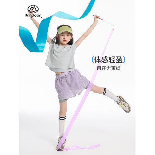 半度閒女童夏裝薄款假兩件褲子洋氣2025新款兒童夏季運動褲短褲潮