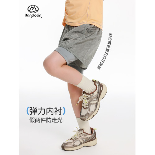 半度閒女童夏裝薄款假兩件褲子洋氣2025新款兒童夏季運動褲短褲潮