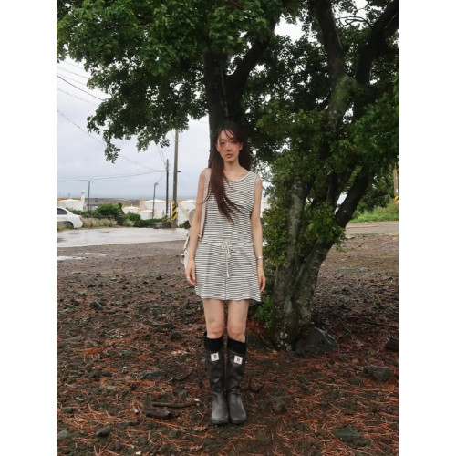 flett*韓國ins風條紋系帶收腰連體褲休閒短褲顯瘦無袖連體衣