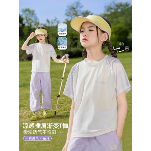 女童速乾衣短袖兒童夏季冰絲薄款運動上衣女大童羽毛球服T恤套裝