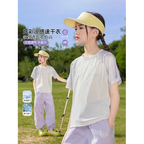 女童速乾衣短袖兒童夏季冰絲薄款運動上衣女大童羽毛球服T恤套裝