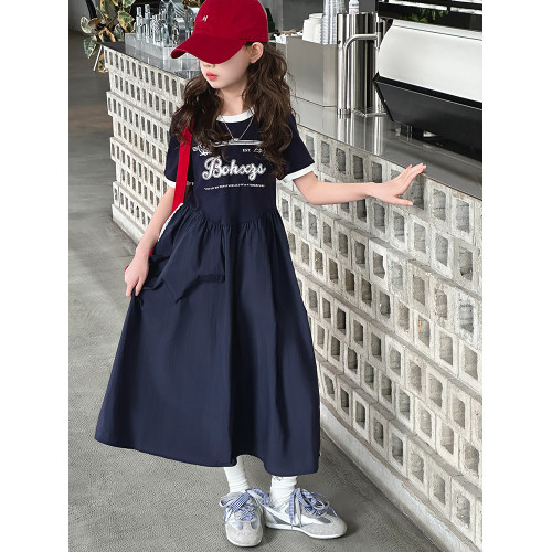 女童夏季連衣裙2025新款中大童洋氣小女孩短袖公主裙兒童夏裝裙子