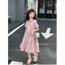 女童夏季連衣裙2025新款兒童洋氣時髦短袖裙子小女孩休閒運動夏裝