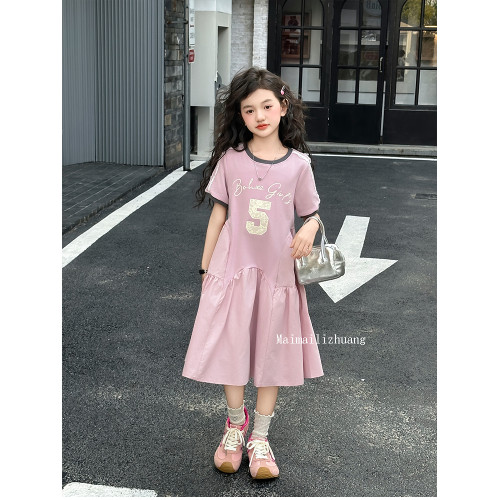 女童夏季連衣裙2025新款兒童洋氣時髦短袖裙子小女孩休閒運動夏裝