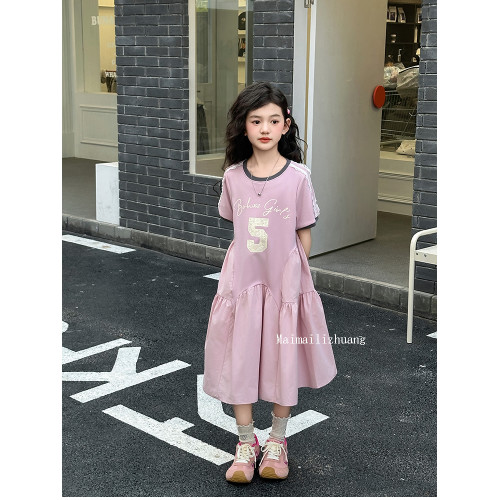 女童夏季連衣裙2025新款兒童洋氣時髦短袖裙子小女孩休閒運動夏裝