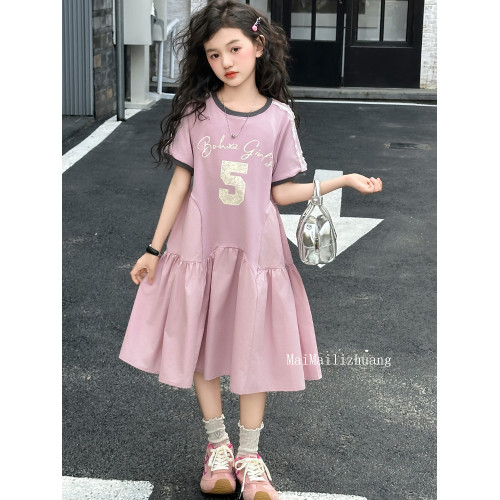 女童夏季連衣裙2025新款兒童洋氣時髦短袖裙子小女孩休閒運動夏裝