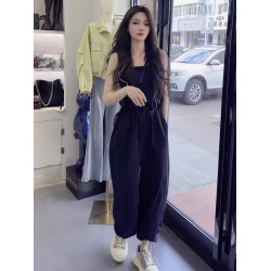 時尚背帶褲2025夏季抽繩洋氣顯瘦連體衣減齡連體歐貨褲直筒女新款
