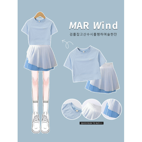 女童速乾套裝短裙半身兒童羽毛球服訓練衣女大童網球裙運動夏女孩