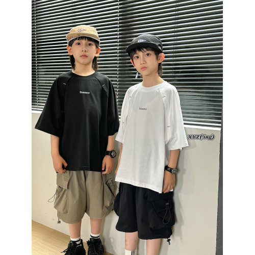 潼哥中大童潮牌春夏兒童短袖t恤純棉青少年拼接設計感上衣親子裝