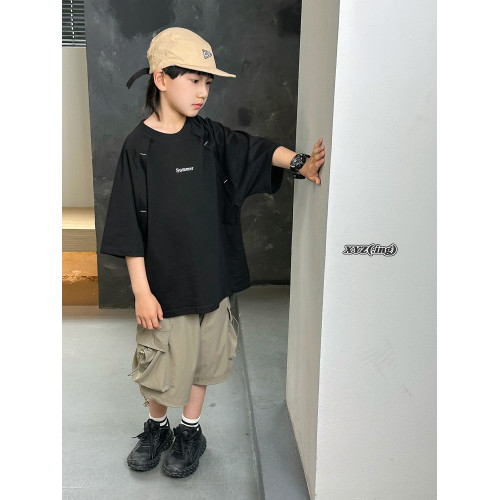 潼哥中大童潮牌春夏兒童短袖t恤純棉青少年拼接設計感上衣親子裝