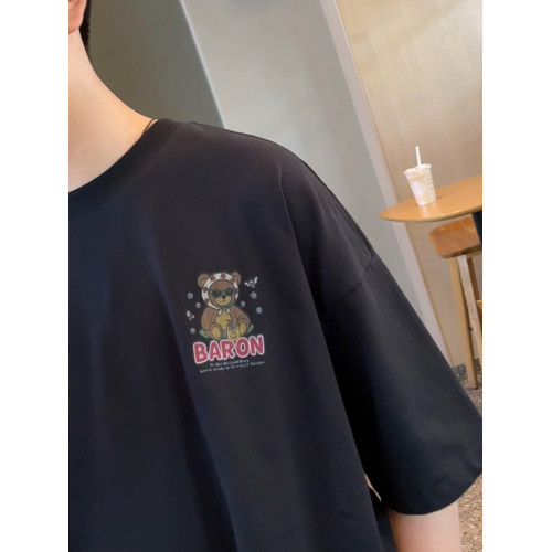 男童半袖t恤夏季新款童裝親子裝兒童時尚卡通圖案黑色短袖打底衫