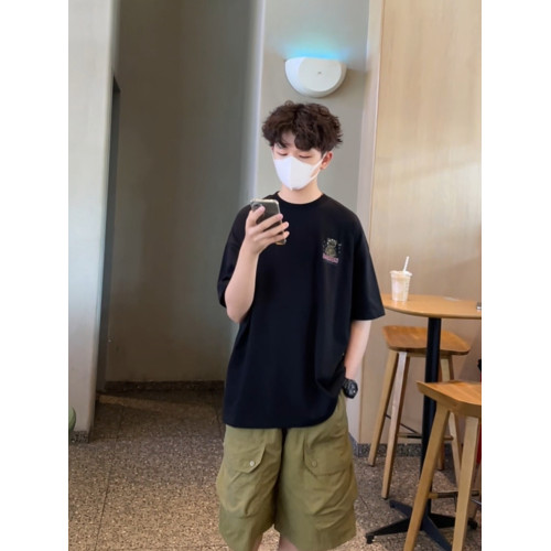 男童半袖t恤夏季新款童裝親子裝兒童時尚卡通圖案黑色短袖打底衫