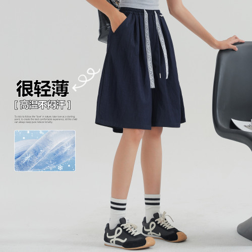 女童短褲外穿夏薄款2025新款洋氣初中生女孩冰絲五分褲女大童褲子