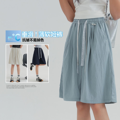 女童短褲外穿夏薄款2025新款洋氣初中生女孩冰絲五分褲女大童褲子