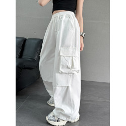 女童工裝褲夏裝外穿褲子兒童洋氣水洗棉濶腿褲中大童休閒長褲潮牌