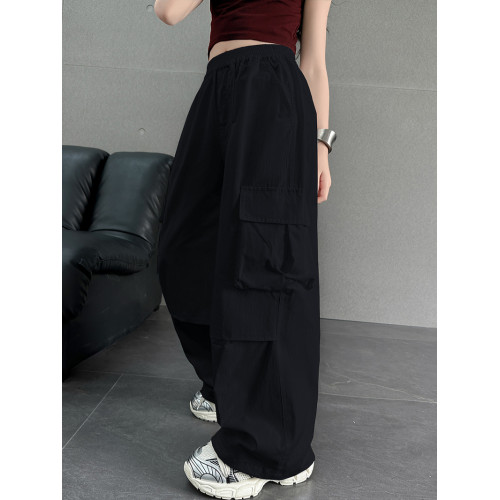 女童工裝褲夏裝外穿褲子兒童洋氣水洗棉濶腿褲中大童休閒長褲潮牌