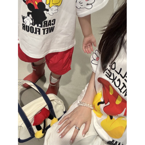 HUANHUSHENG兒童卡通短袖T恤男女童夏季純棉上衣幼兒園親子裝百搭